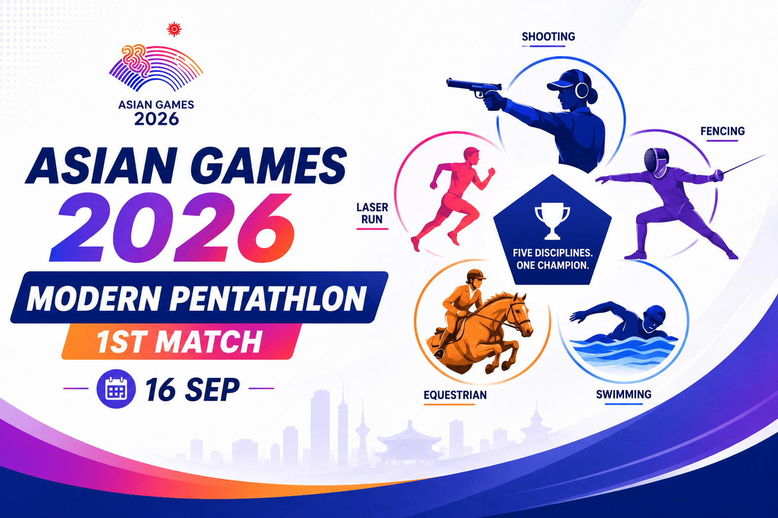 Asian Games 2026 Modern Pentathlon 1st Match poster, 16 Sep.