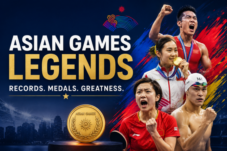 Asian Games legends with medals, records and championship moments.