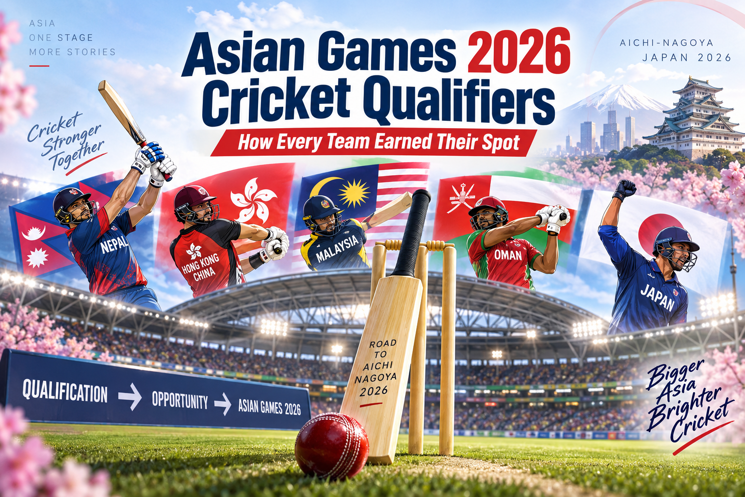 Asian Games 2026 Cricket Qualifiers showing teams earning their spots for the Aichi-Nagoya Games in Japan