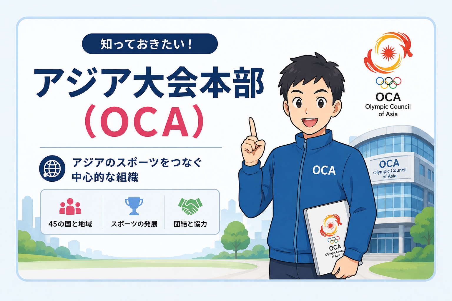 アジア大会本部（OCA）を紹介するイラスト｜アジアのスポーツをつなぐオリンピック評議会